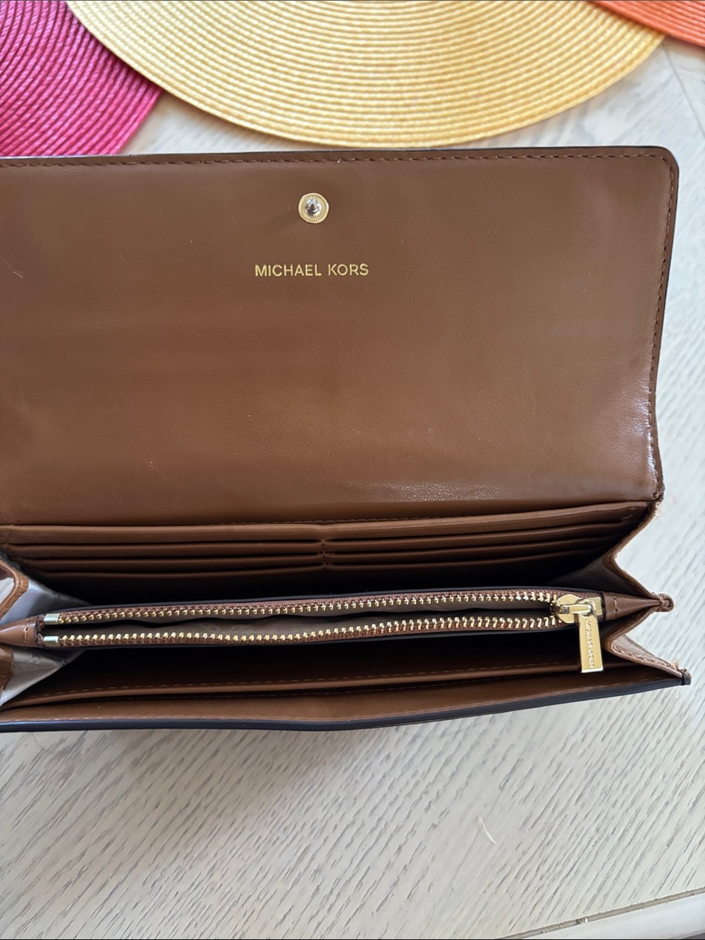 Michael Kors Brown and Dark Brown Logo Leather Wallet with Gold Lock - Picture 3 of 4